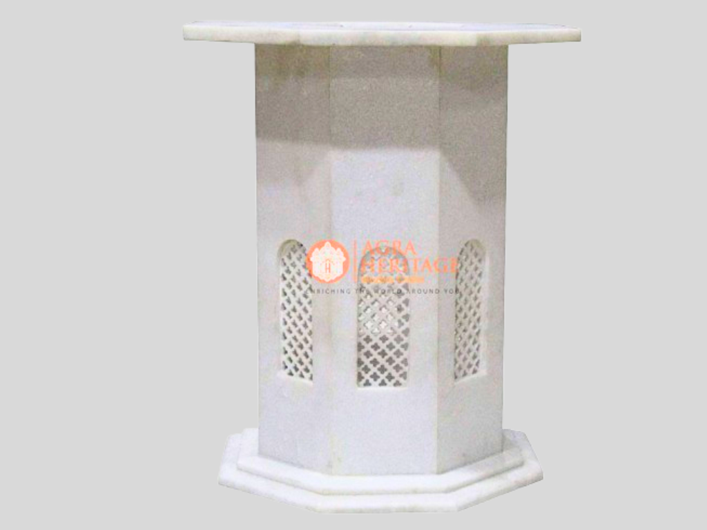 White Marble Filigree Stand Base Pedestal Art